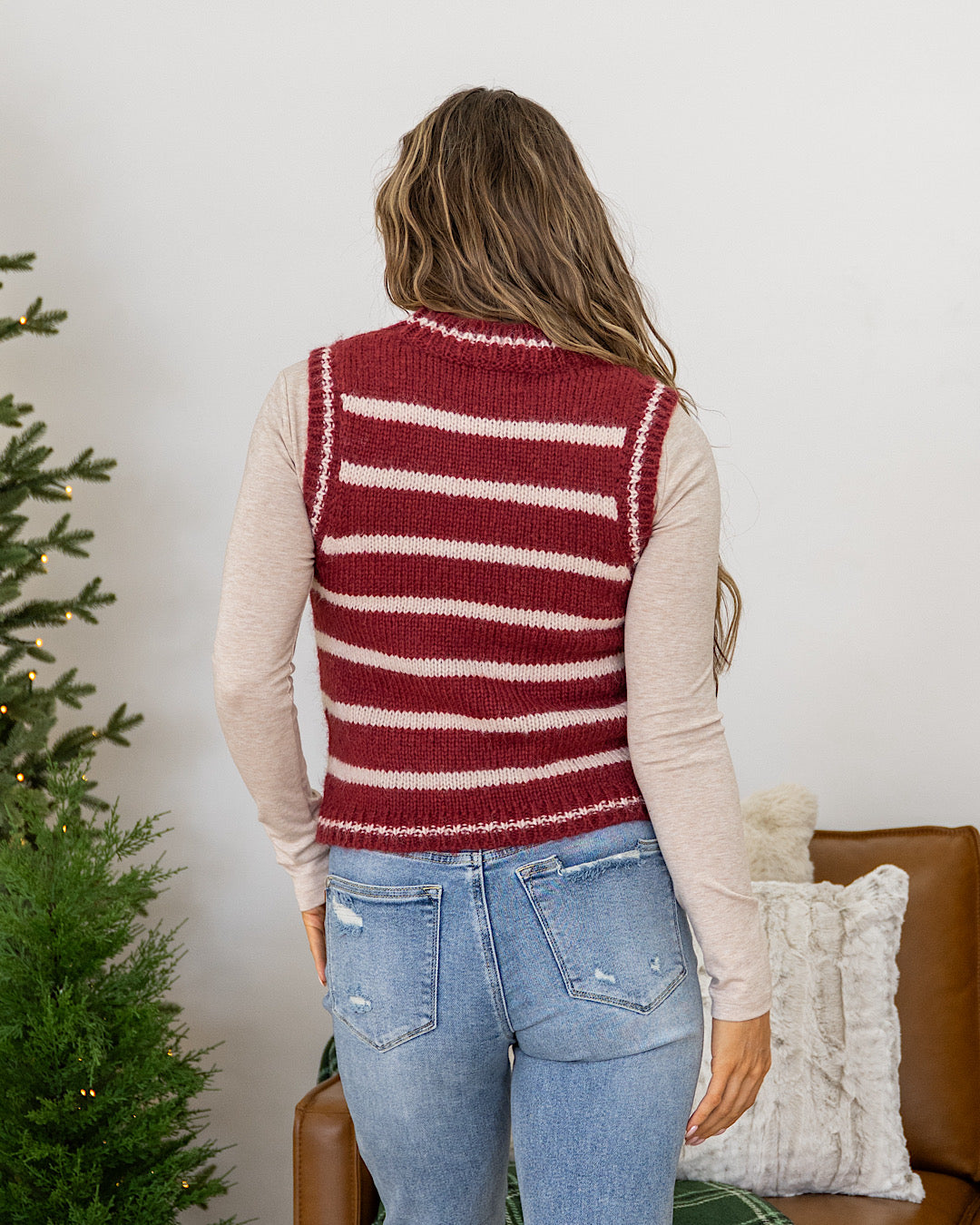 NEW! Jackie Wool Striped Sweater Vest - Wine
