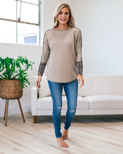 Brynn Taupe and Plaid Long Sleeve Top  Lovely Melody   