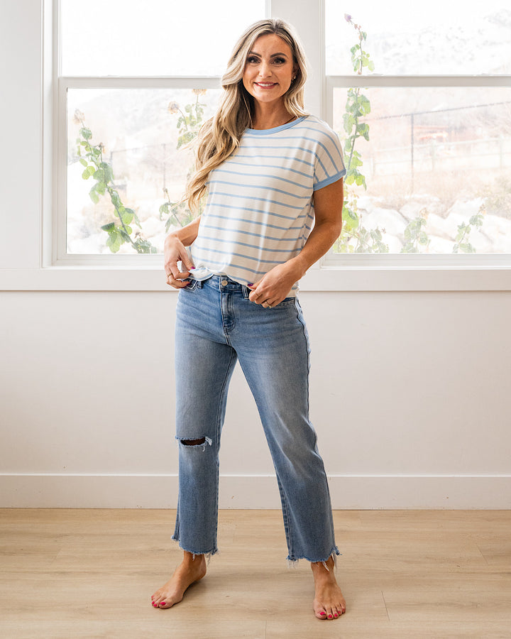 NEW! Juliet Striped Ribbed Top - Ivory & Blue