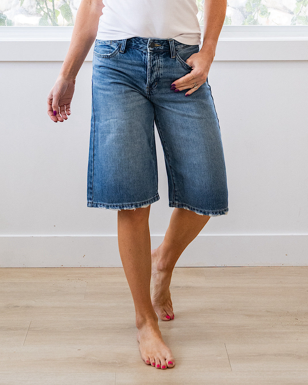 KanCan Penelope Slung Baggy Jean Shorts