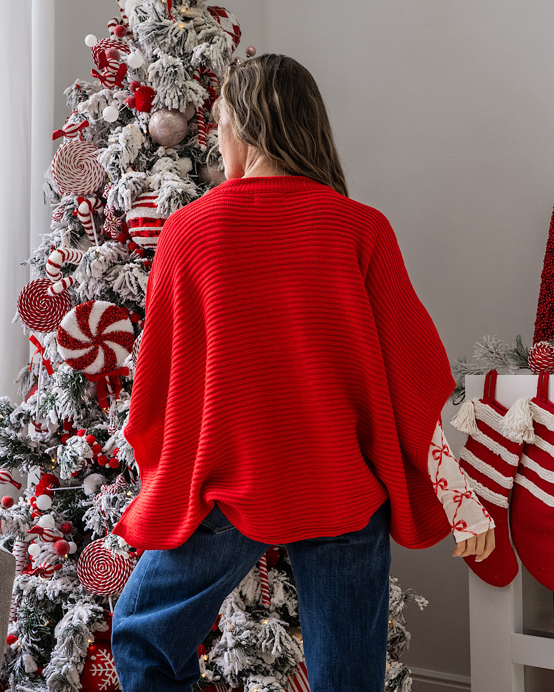 NEW! Meg Pullover Poncho Sweater - Red