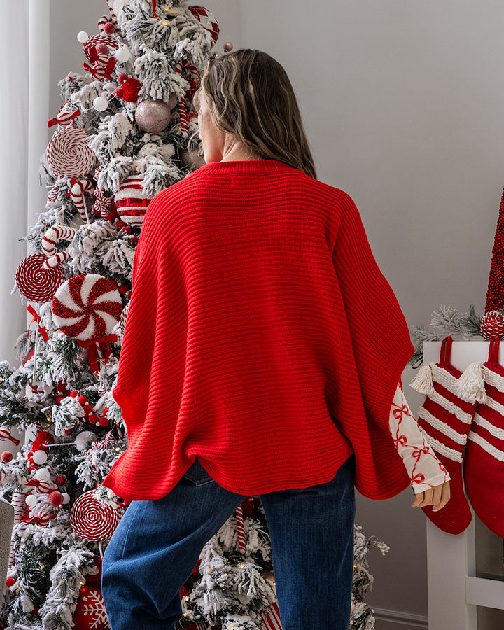 NEW! Meg Pullover Poncho Sweater - Red