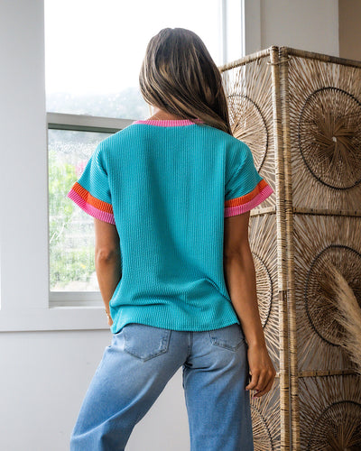 Ella Corded Color Block Top - Turquoise & Pink  Lovely Melody   