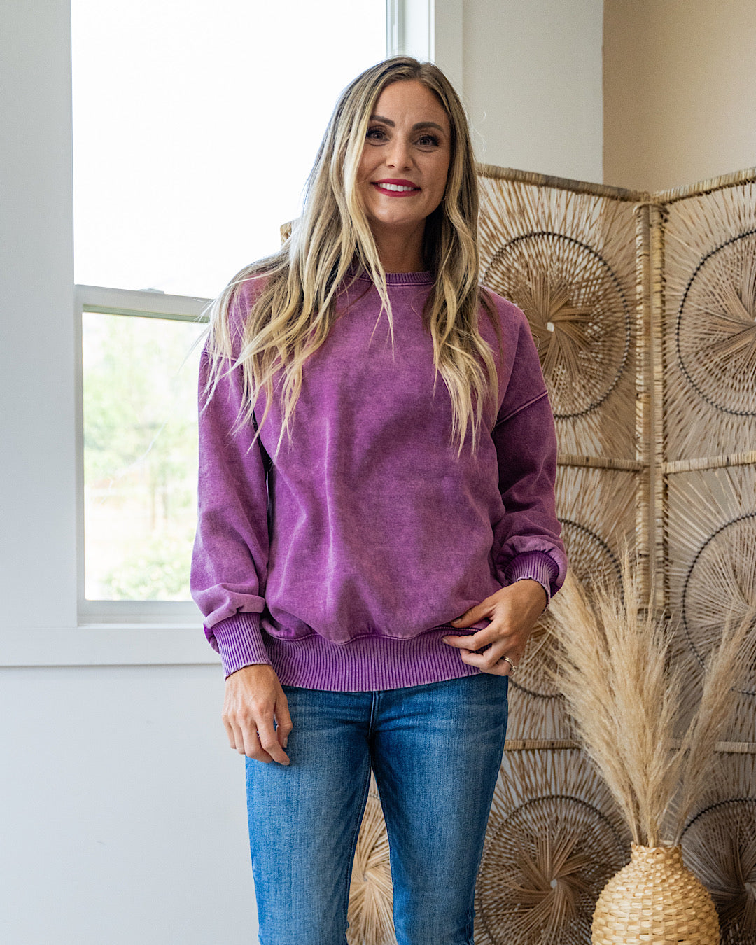 Boyfriend Crewneck Sweatshirt - Light Plum  Zenana   