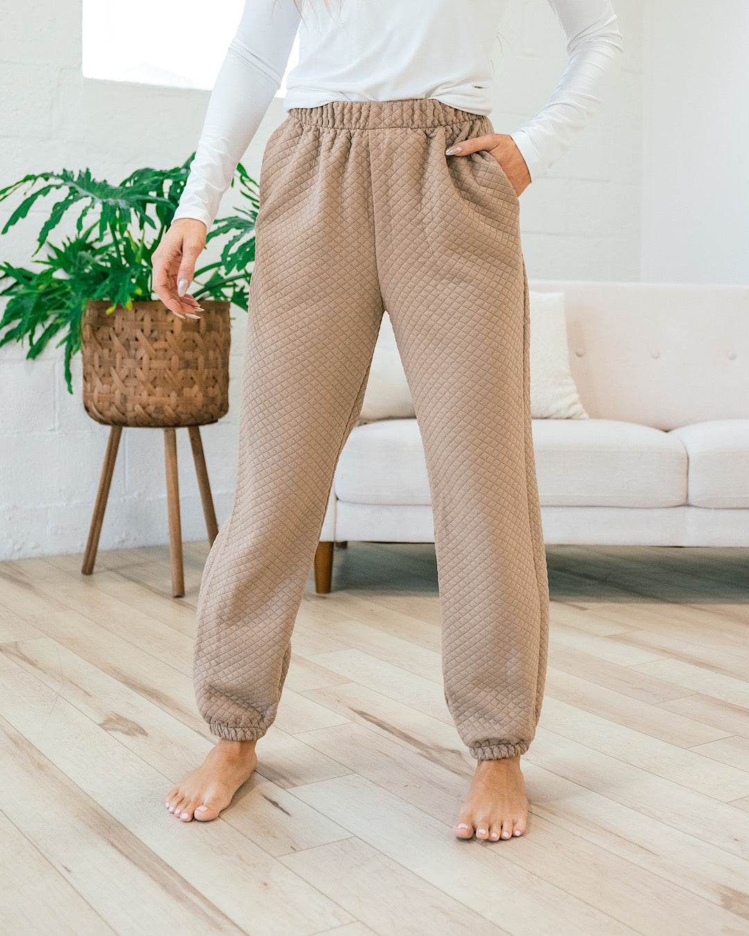 Quilted Joggers - Taupe  Lovely Melody   