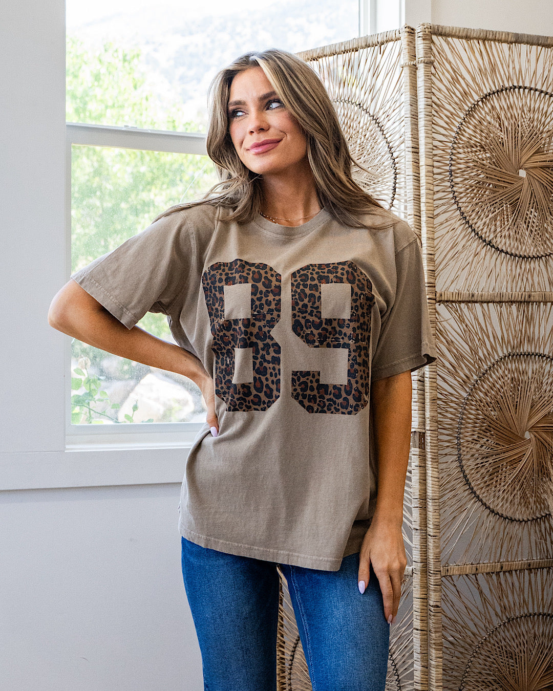 NEW! Leopard 89 Vintage Taupe Mineral Wash Tee Zutter