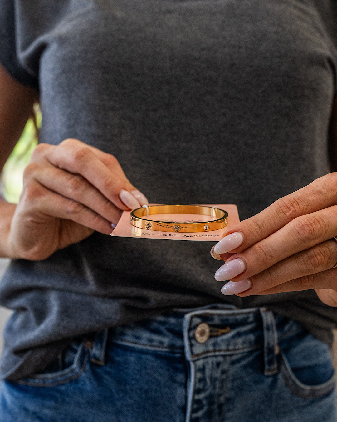 NEW! Crystal Studded Stainless Steel Bracelet - Gold Trendy Wholesale