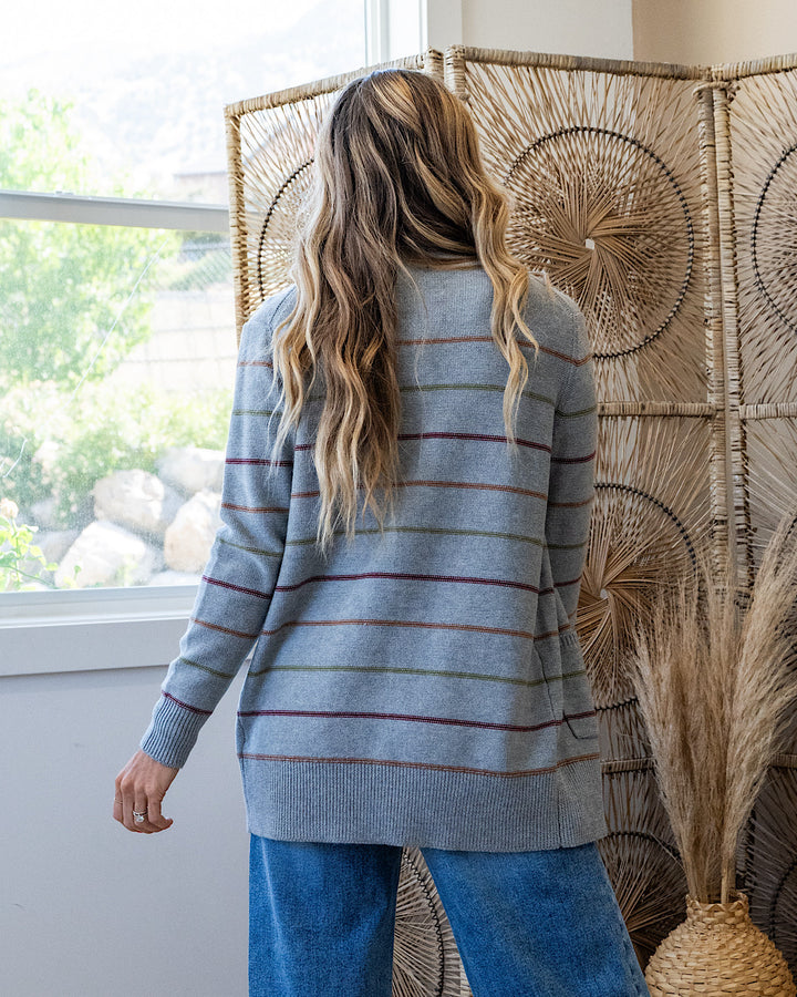 NEW! Debbie Striped Open Front Cardigan - Heather Gray Be Cool