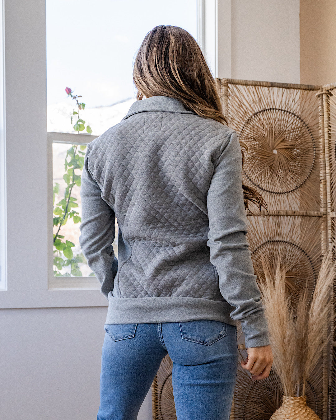 NEW! Ampersand Ave Quilted HalfZip Sweatshirt - Light Charcoal