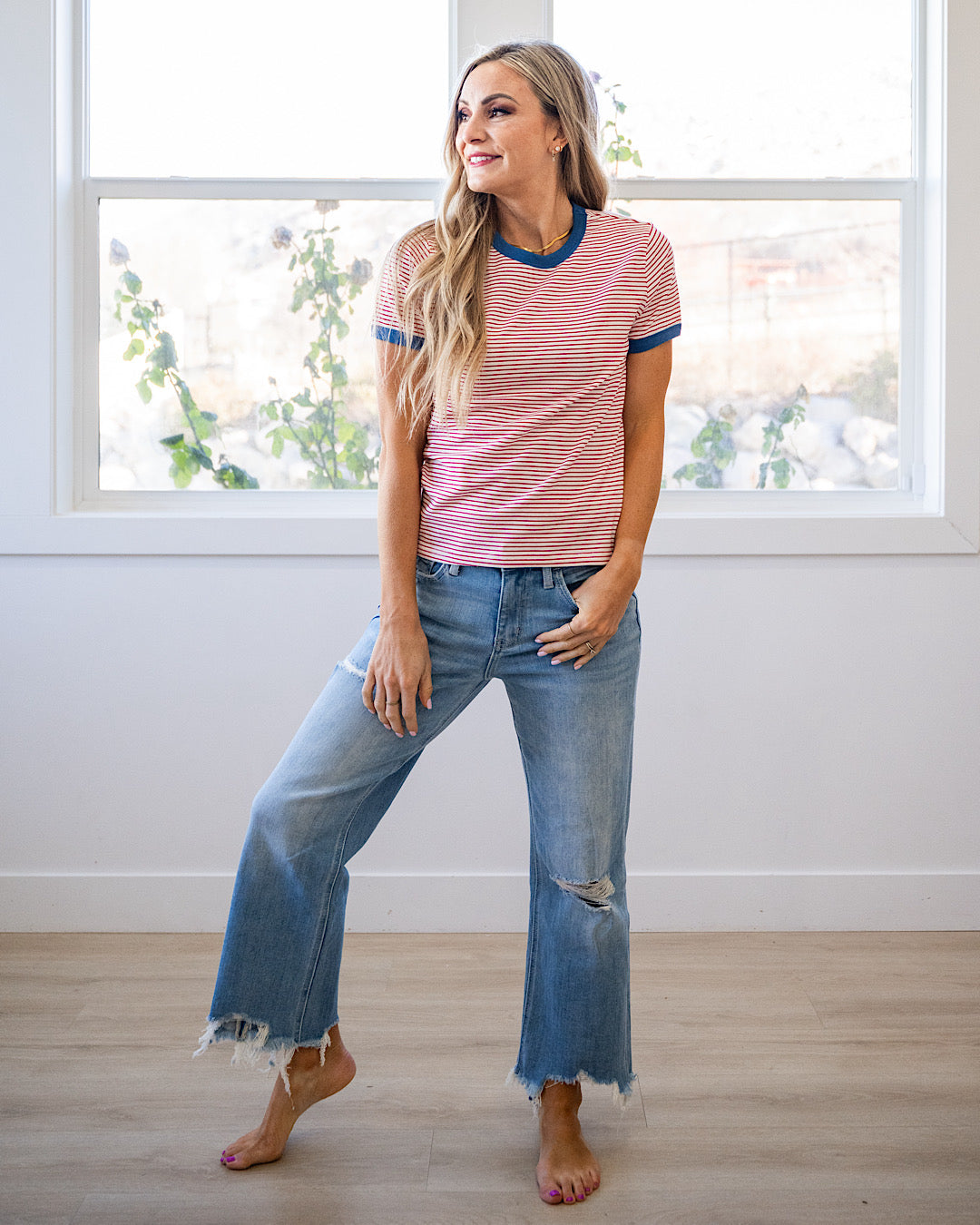 NEW! Alexis Striped Knit Top - White & Red Wishlist