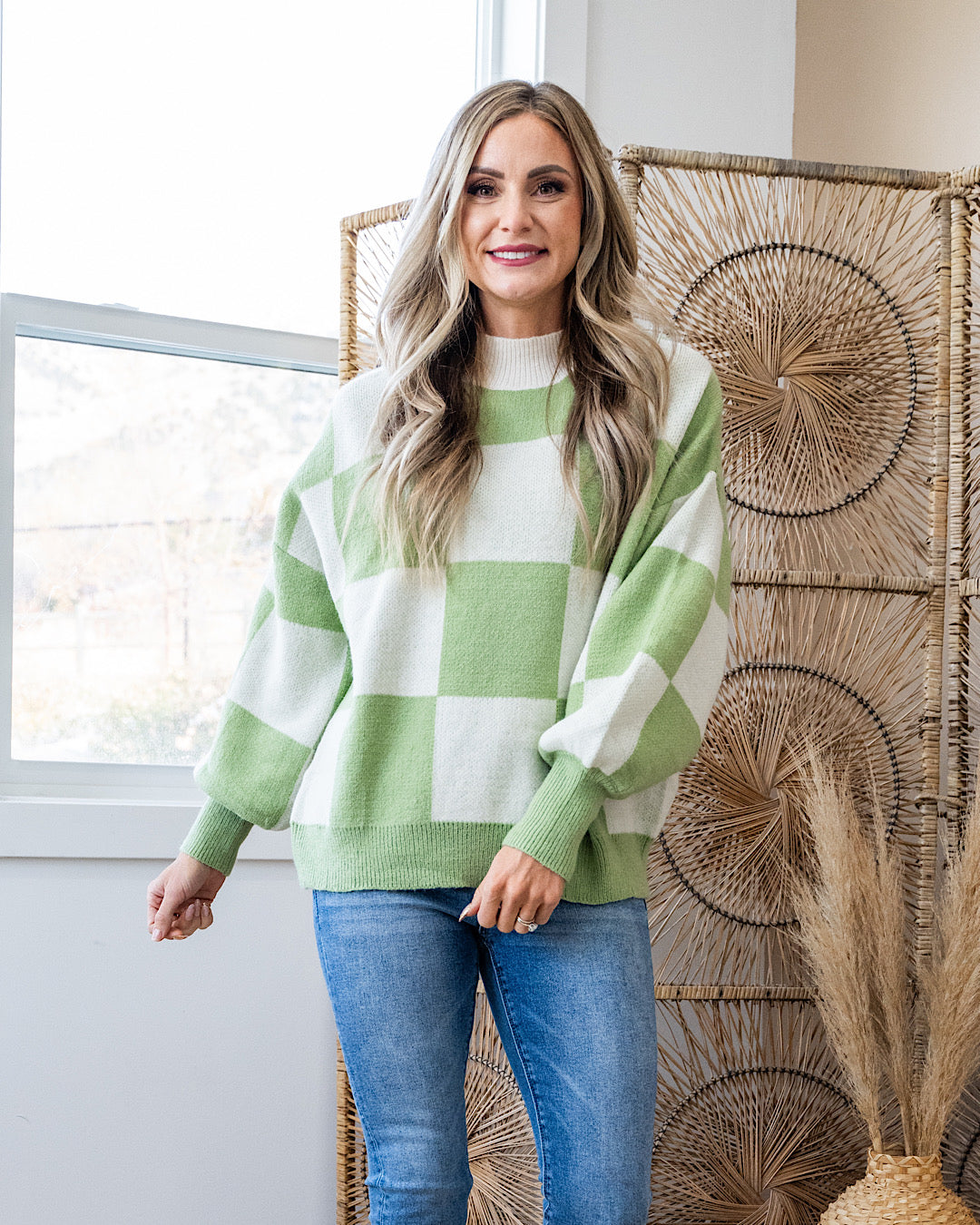 NEW! Make Me Checkered Sweater - Sage & Ivory Lovely Melody