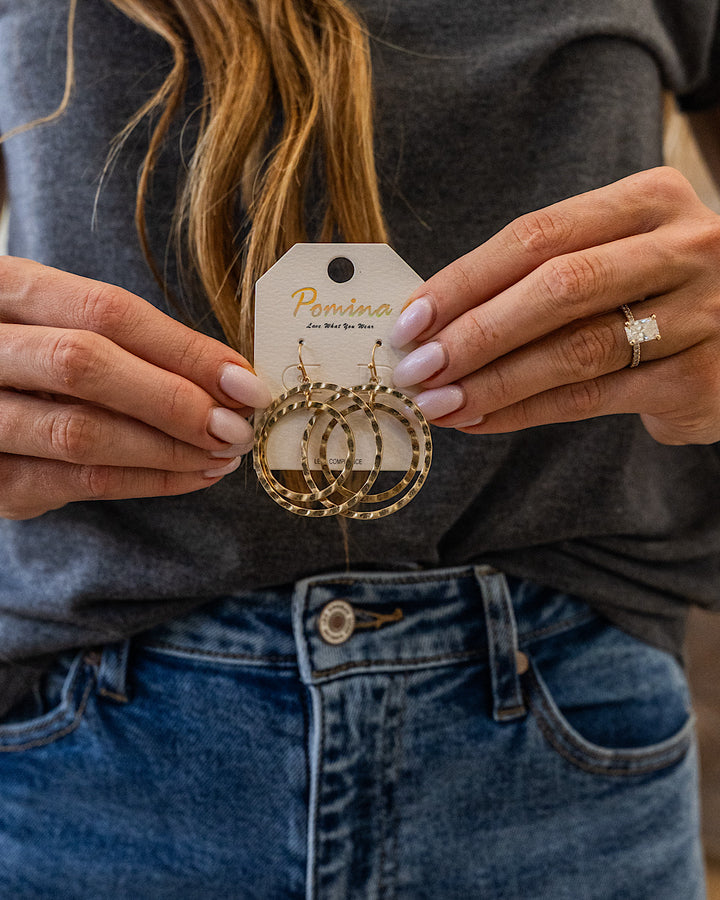 NEW! Hammered Double Circle Dangle Earrings - Gold Trendy Wholesale