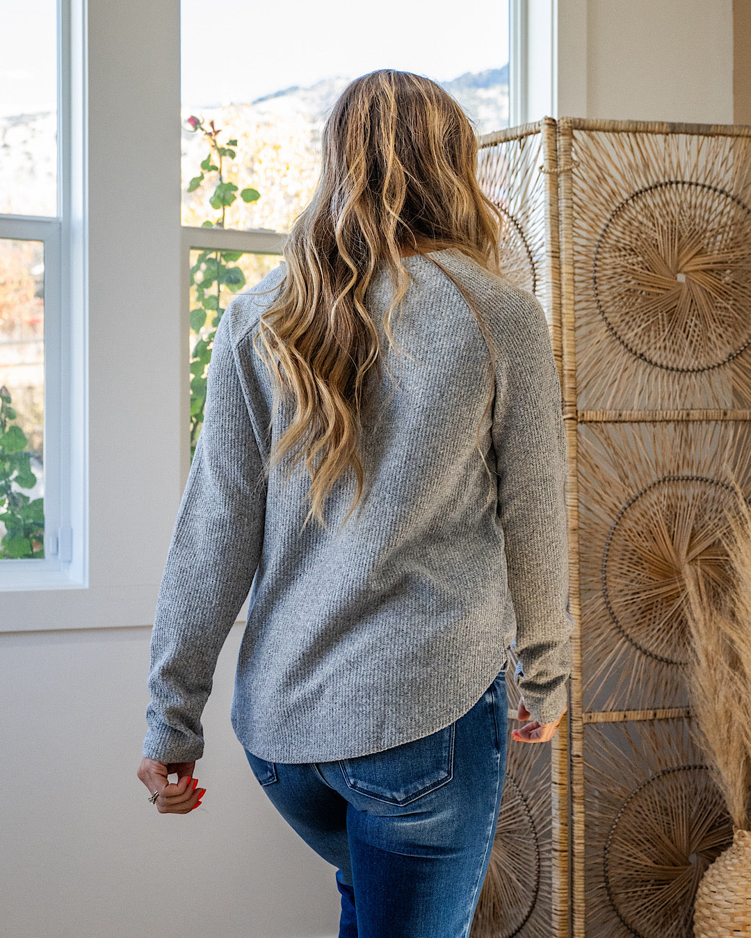 NEW! Julia Waffle Brushed Knit Top - Heather Gray
