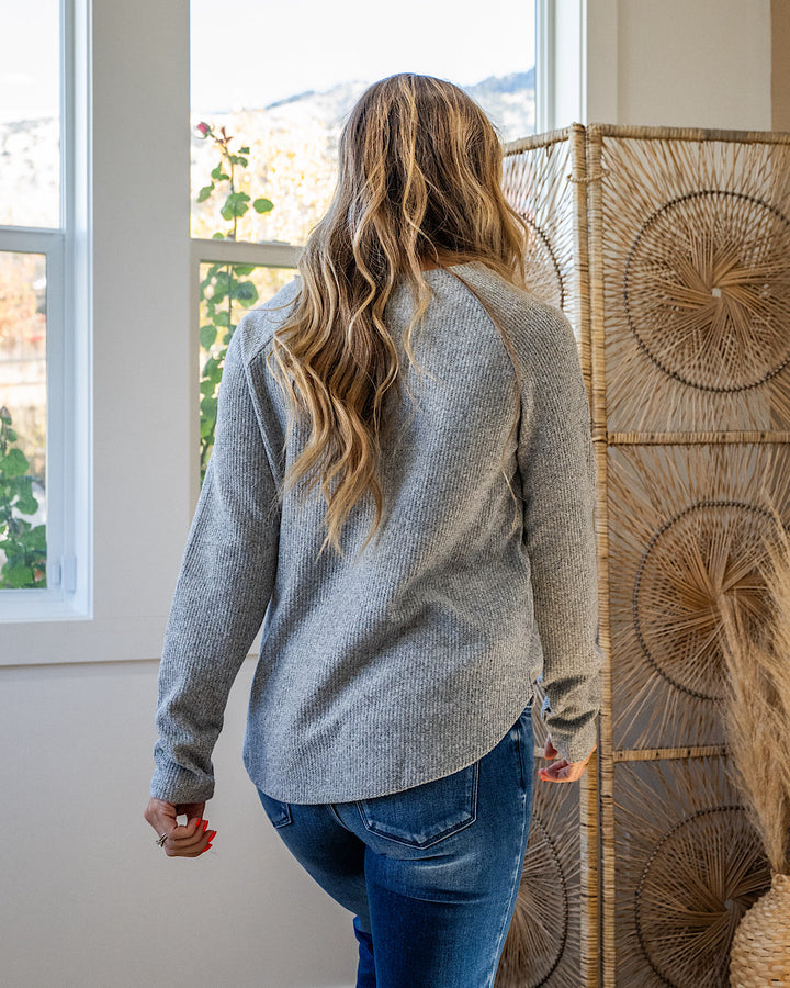 NEW! Julia Waffle Brushed Knit Top - Heather Gray