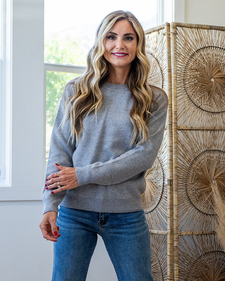 Brielle Drop Shoulder Knit Sweater - Heather Gray Be Cool