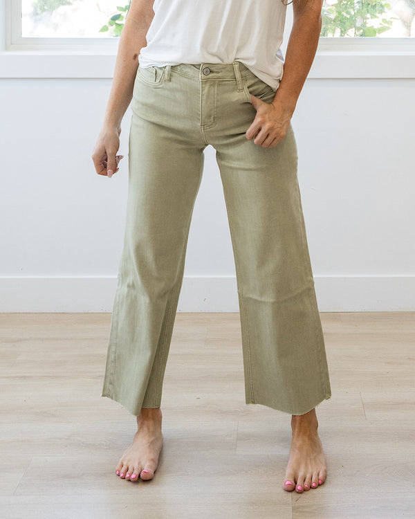 NEW! Vervet Skye Wide Leg Non Distressed Crop Jeans - Olive Vervet