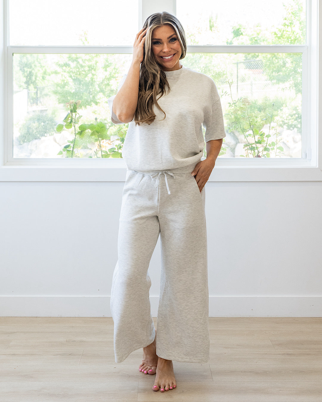 NEW! Kendall Scuba Fabric Wide Leg Pants - Light Heather Gray