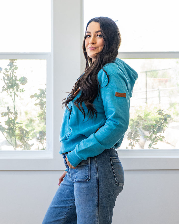 NEW! Wanakome Cropped Zip Up Hoodie - Lagoon Blue Wanakome