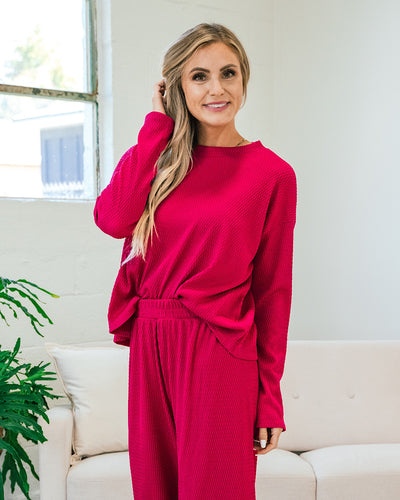 Brandi Textured Ribbed Flowy Top - Magenta FINAL SALE  Lovely Melody   