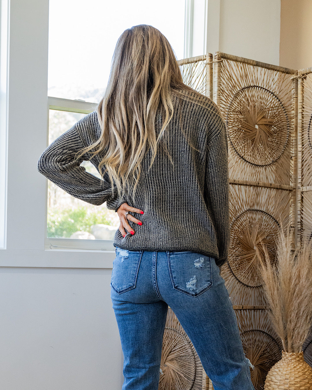 NEW! Everly Chunky Knit Acid Wash Sweater - Earth Gray  Be Cool   