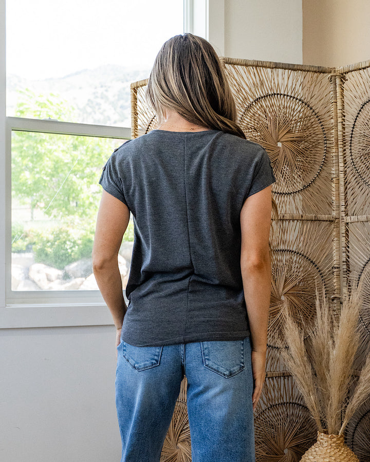 Can You See Me Caged Sleeve Detail Top - Charcoal Staccato