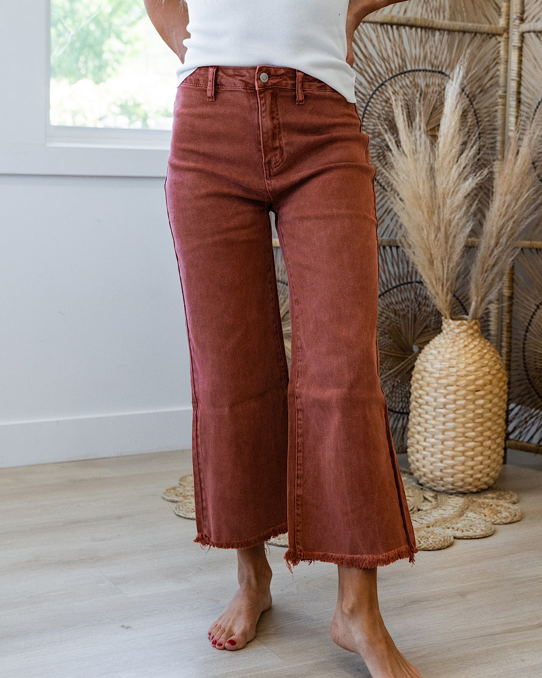 Mae Wide Leg Cropped Jeans - Rust  Zenana   