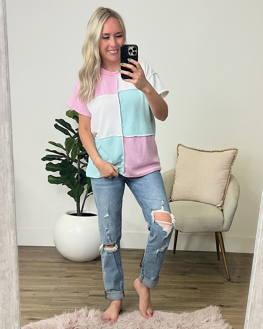 Gina Corded Color Block Top - Pink & Mint FINAL SALE  Lovely Melody   