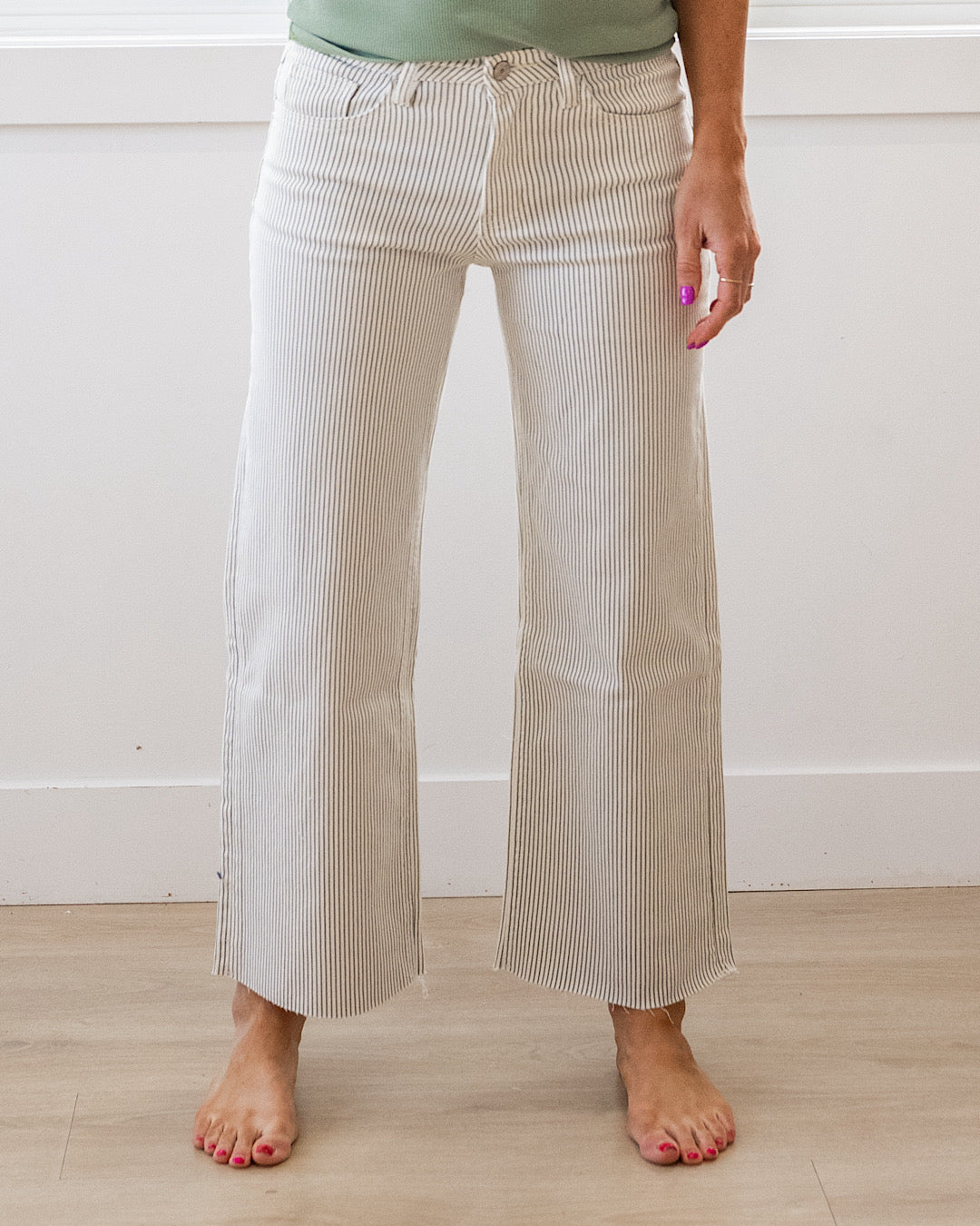 NEW! Vervet Andi Striped Cropped Wide Leg Jeans Vervet