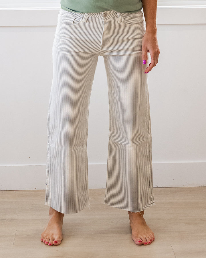 NEW! Vervet Andi Striped Cropped Wide Leg Jeans Vervet
