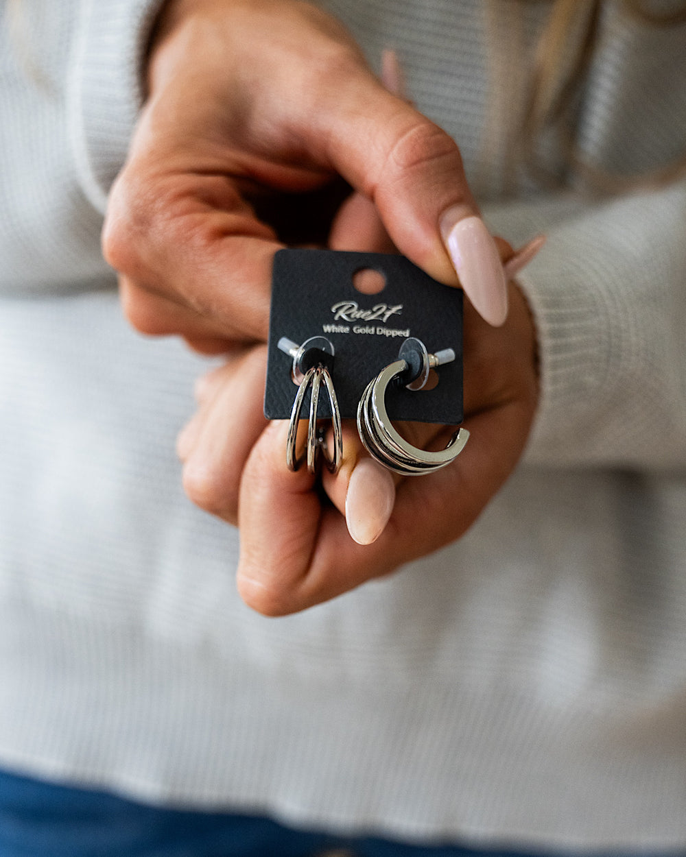 Three Line Layered Half Hoop Earrings - Color Options Available! Arrow Twenty Two White Gold