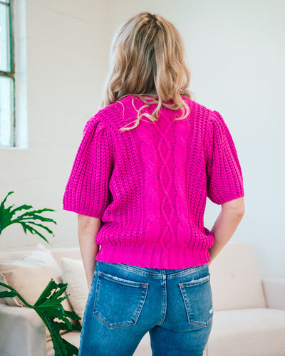 Gia Cable Knit Short Sleeve Sweater - Magenta FINAL SALE  Ces Femme   