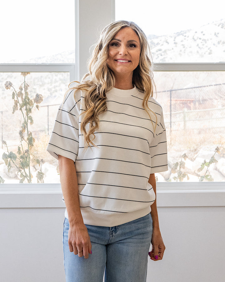 NEW! Macey Scuba Fabric Striped Top - Cream & Black
