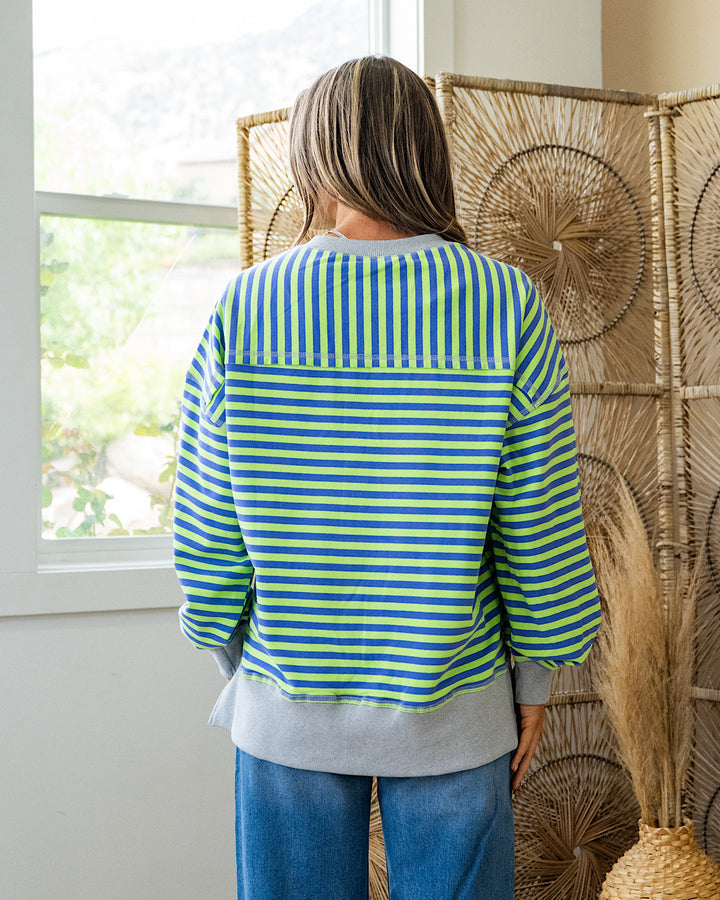 NEW! Collins Striped Side Slit Sweatshirt - Green