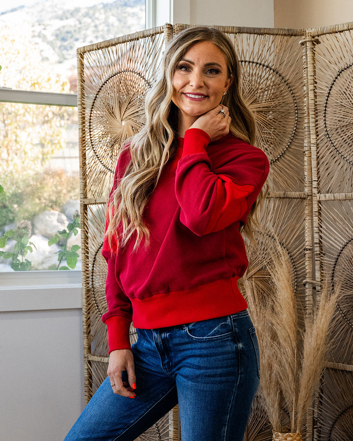 NEW! Mono B Varsity Color Block Fleece Crewneck - Garnet Red