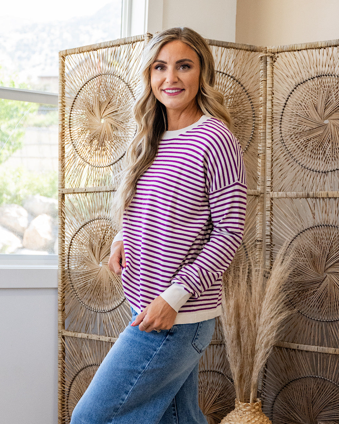 NEW! Believe It Striped Sweater - Magenta Staccato
