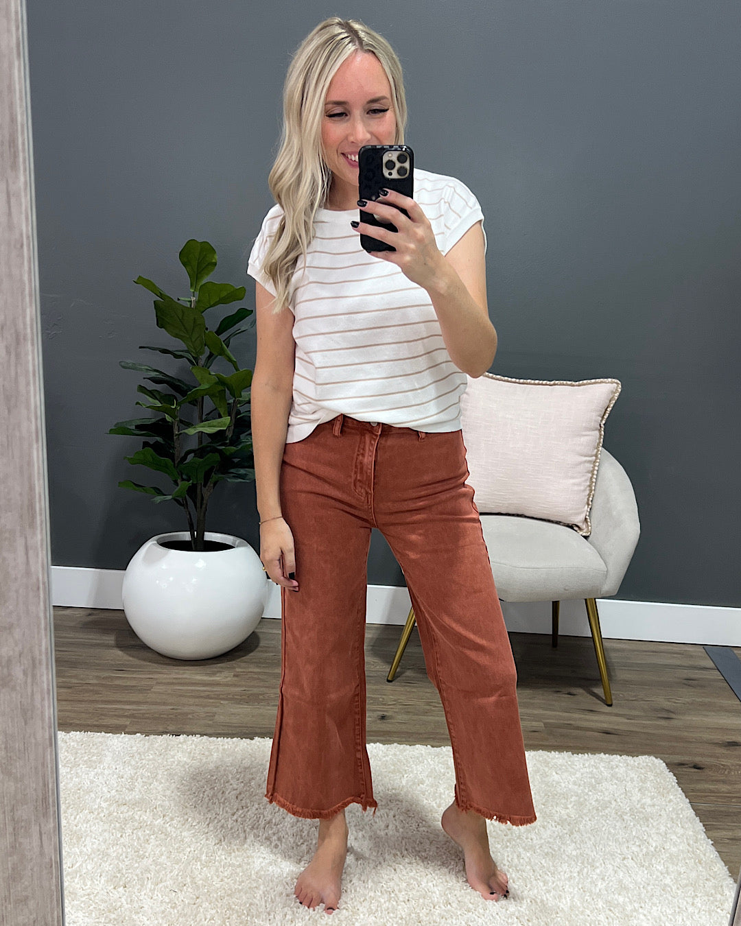 Mae Wide Leg Cropped Jeans - Rust  Zenana   