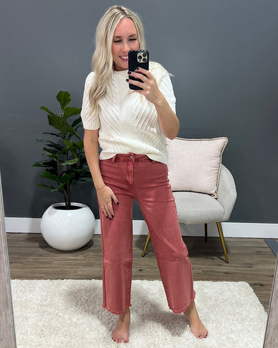 Mae Wide Leg Cropped Jeans - Cabernet  Zenana   