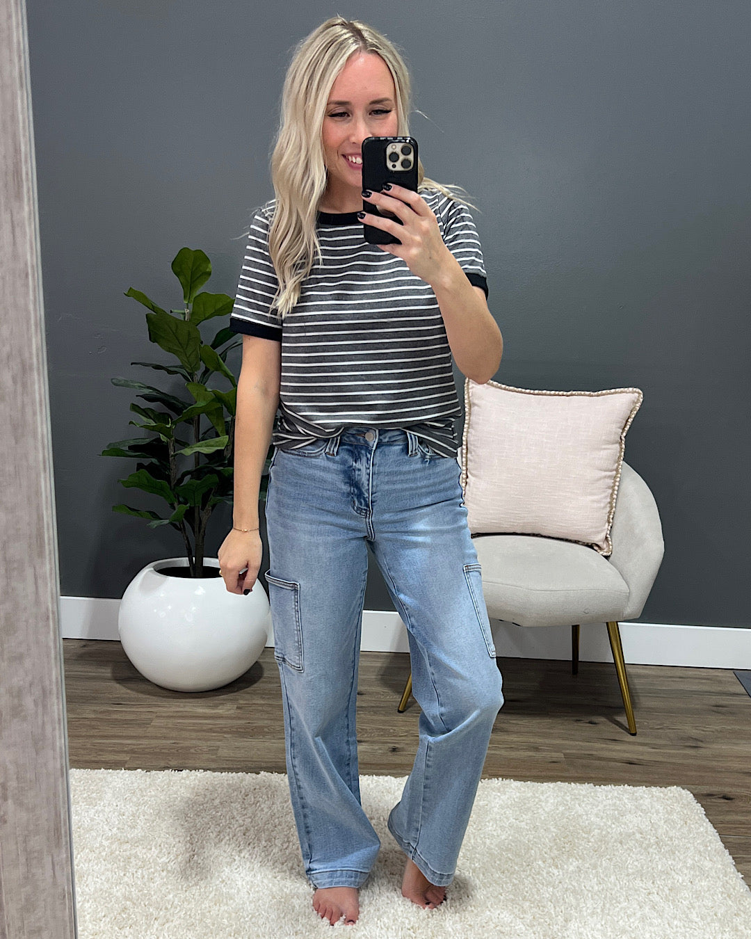 Meredith Striped Crewneck Top - Charcoal  Staccato   