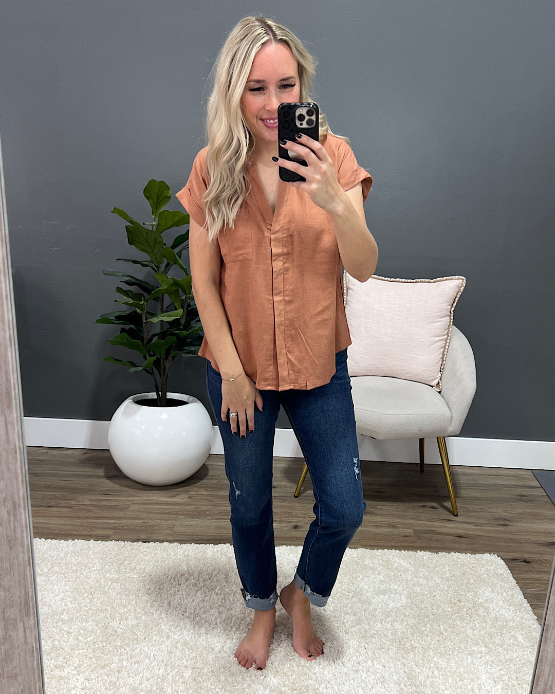 Indie Button Back Top - Sienna  Mine   