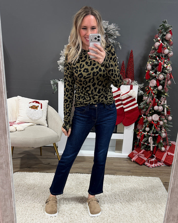 NEW! Blair Long Sleeve Top - Olive Animal Print