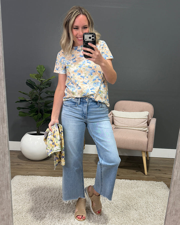 NEW! Danielle Floral Knit Top - Yellow & Lavender Staccato