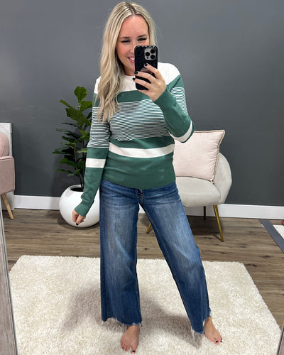 Courtney Striped Sweater - Dark Sage  Staccato   