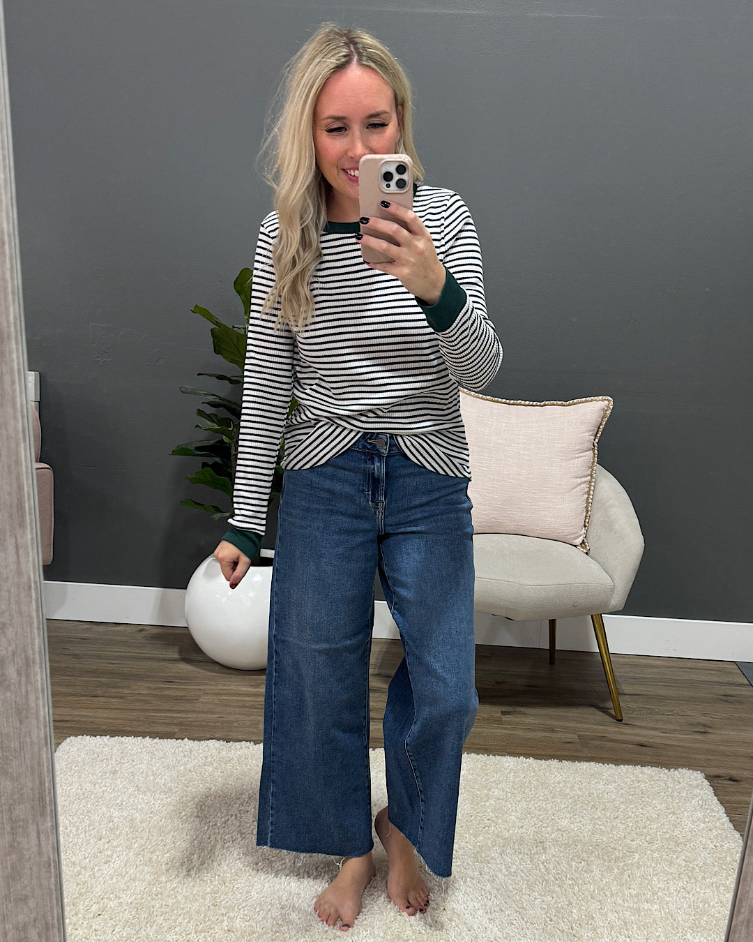 Raelynn Hunter Green Stripe Ribbed Top  Staccato   