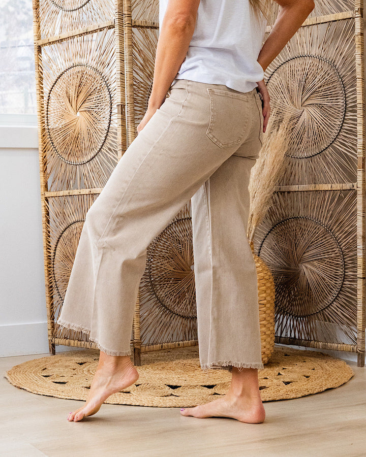Mae Wide Leg Cropped Jeans - Ash Mocha Zenana