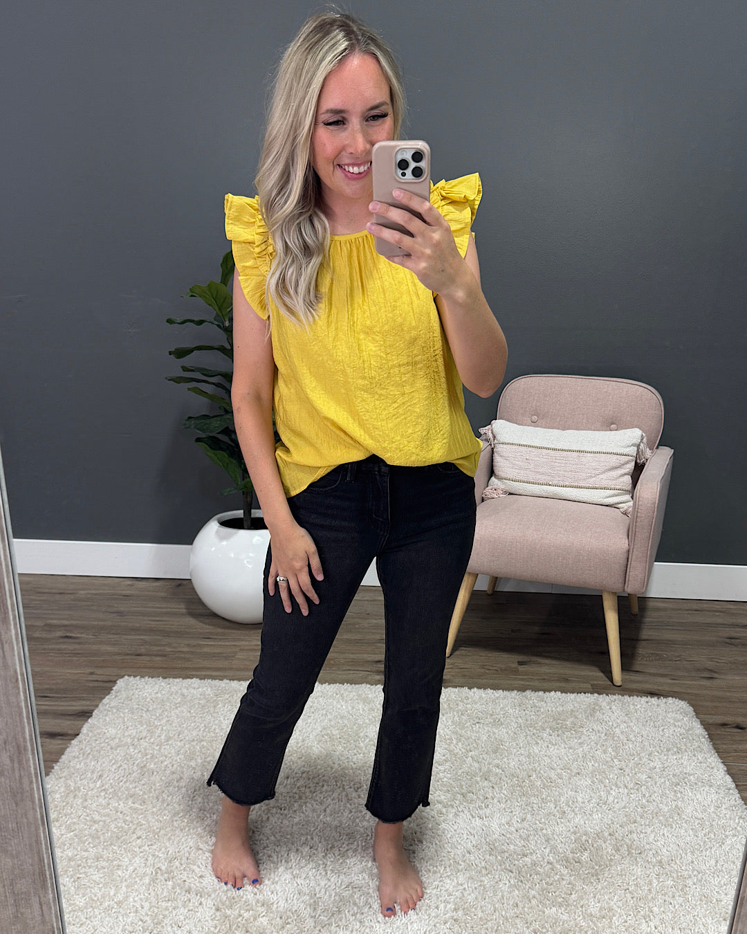 Celeste Ruffle Sleeve Top - Dijon Yellow SALE Staccato