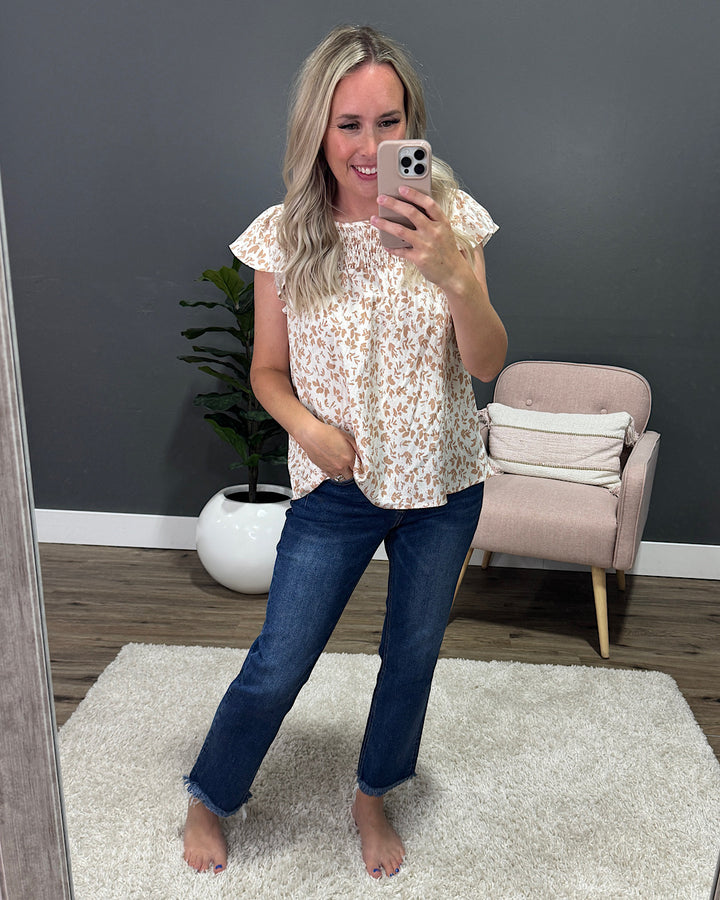 Cambree Smocked Baby Doll Top - Taupe Staccato