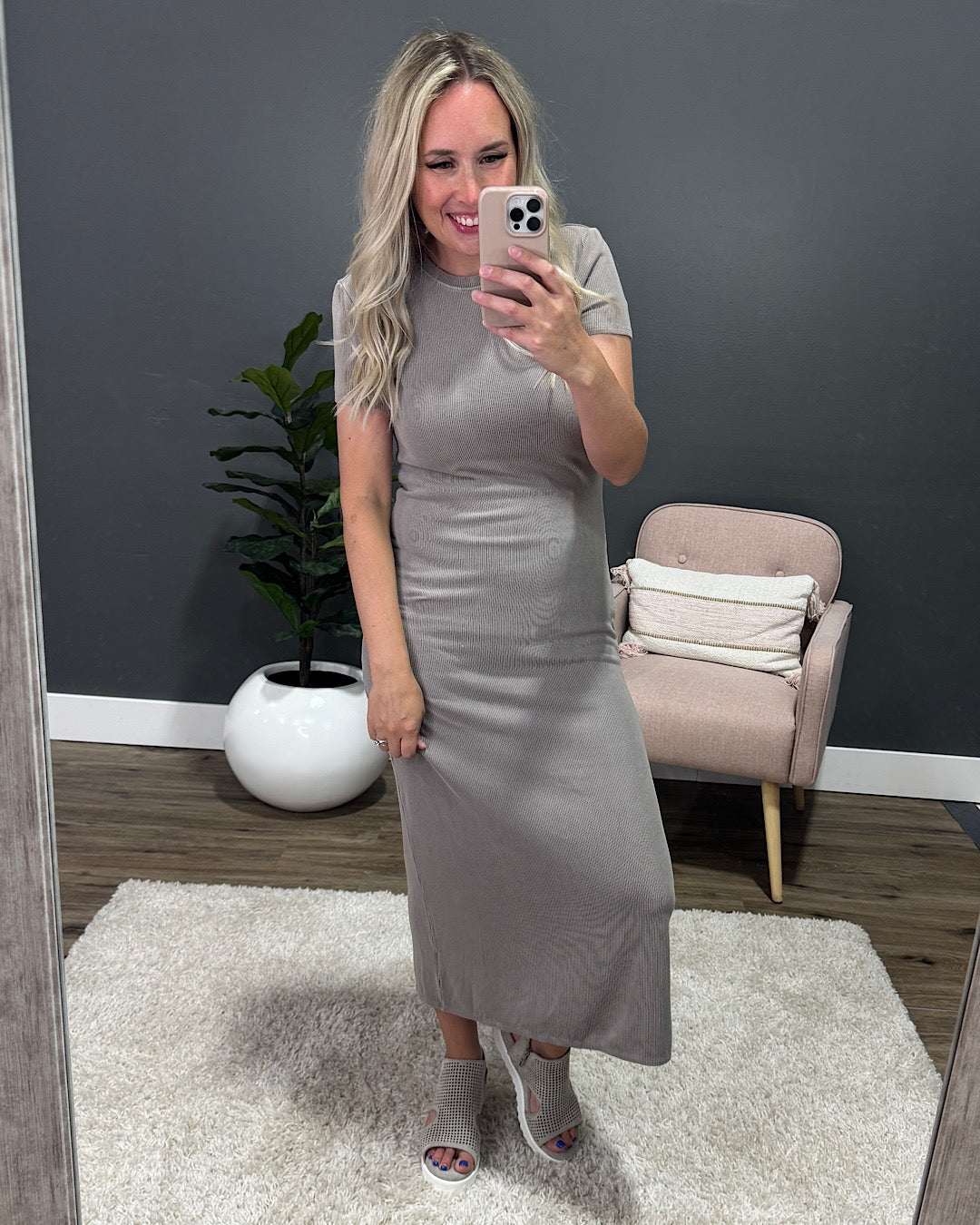 Carly Ribbed Midi Dress - Gray Brown Be Cool