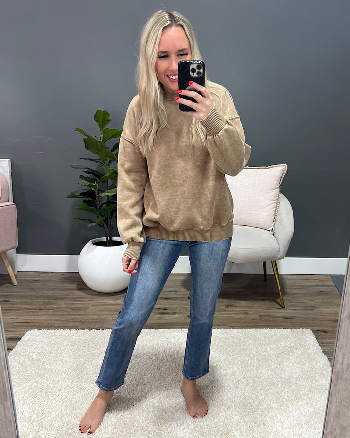 Boyfriend Crewneck Sweatshirt - Deep Camel  Zenana   