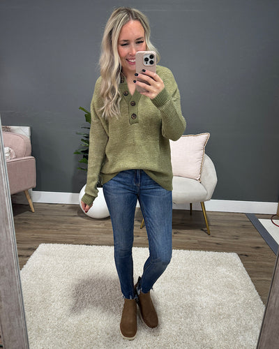 NEW! Ivy Henley Sweater - Olive  Staccato   