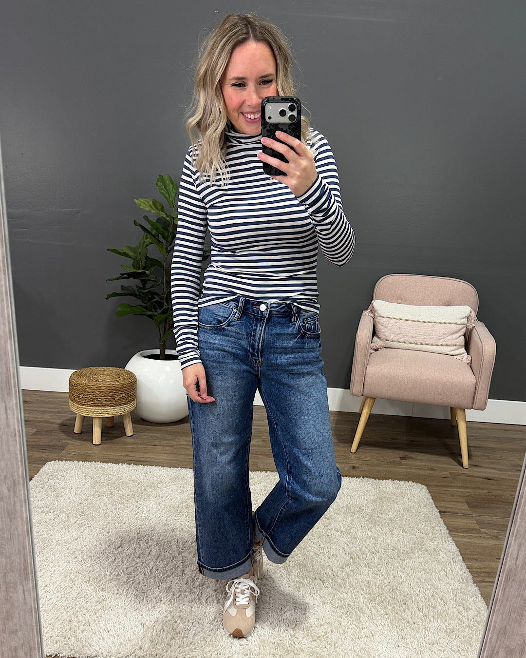 Cynthia Striped Turtle Neck Top - Navy & White Hyfve
